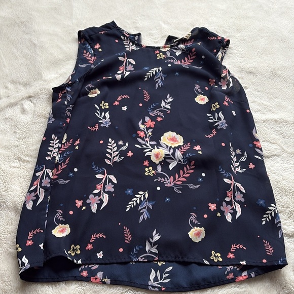 Twik Floral Sleeveless Blouse | Navy Zip Back Tank Top Size Small - Picture 1 of 7